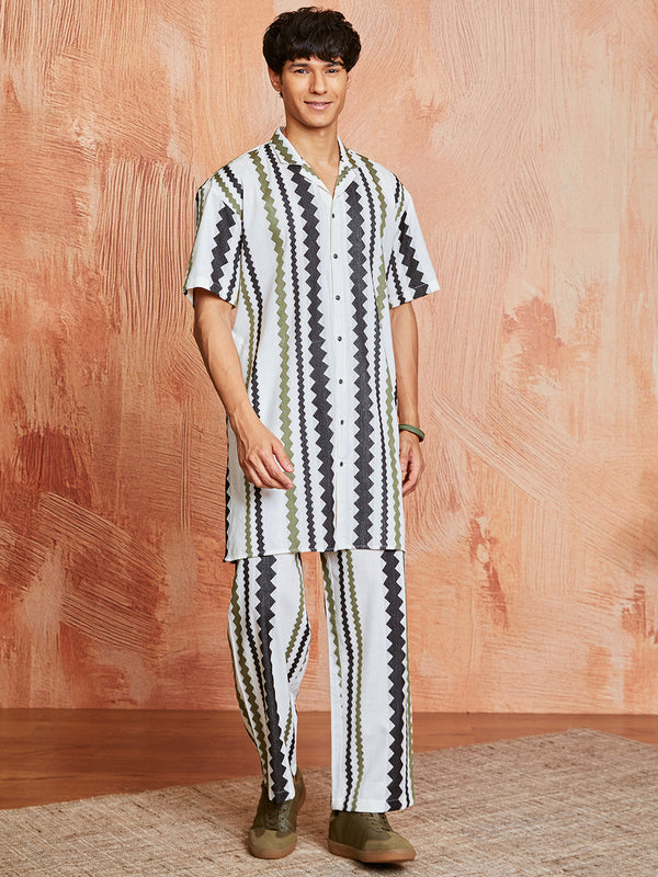 Men's Multi Color Cotton Kurta And Pyjama Set